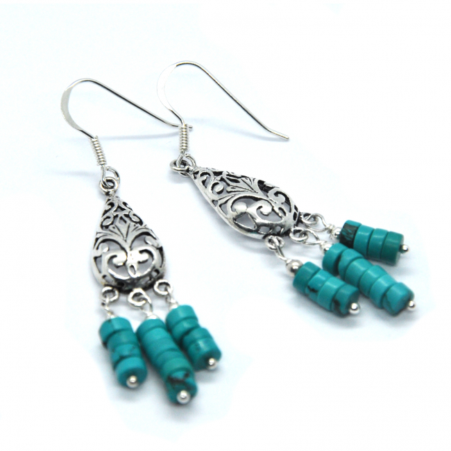 Boucles d 'oreilles en argent et turquoise